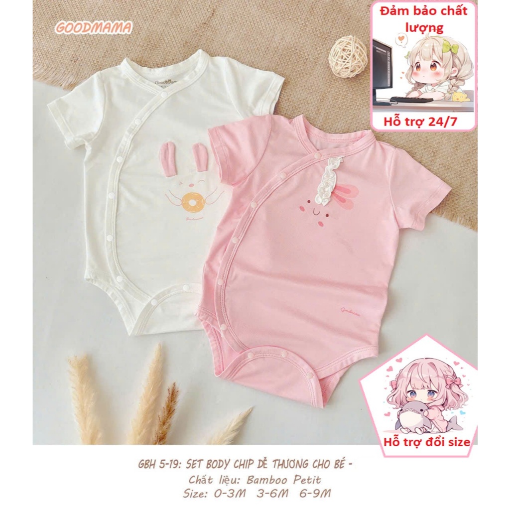 T31 + T8 -MÙA HÈ Set 2 body chip goodmama chất bamboo petit mềm, mát cho bé gái từ 4-10kg,Lovebabe