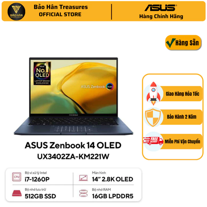Laptop Asus Zenbook UX3402ZA-KM221W i7 1260P/16GB/512GB/14" OLED 2.8K/Win 11 - Hàng Chính Hãng