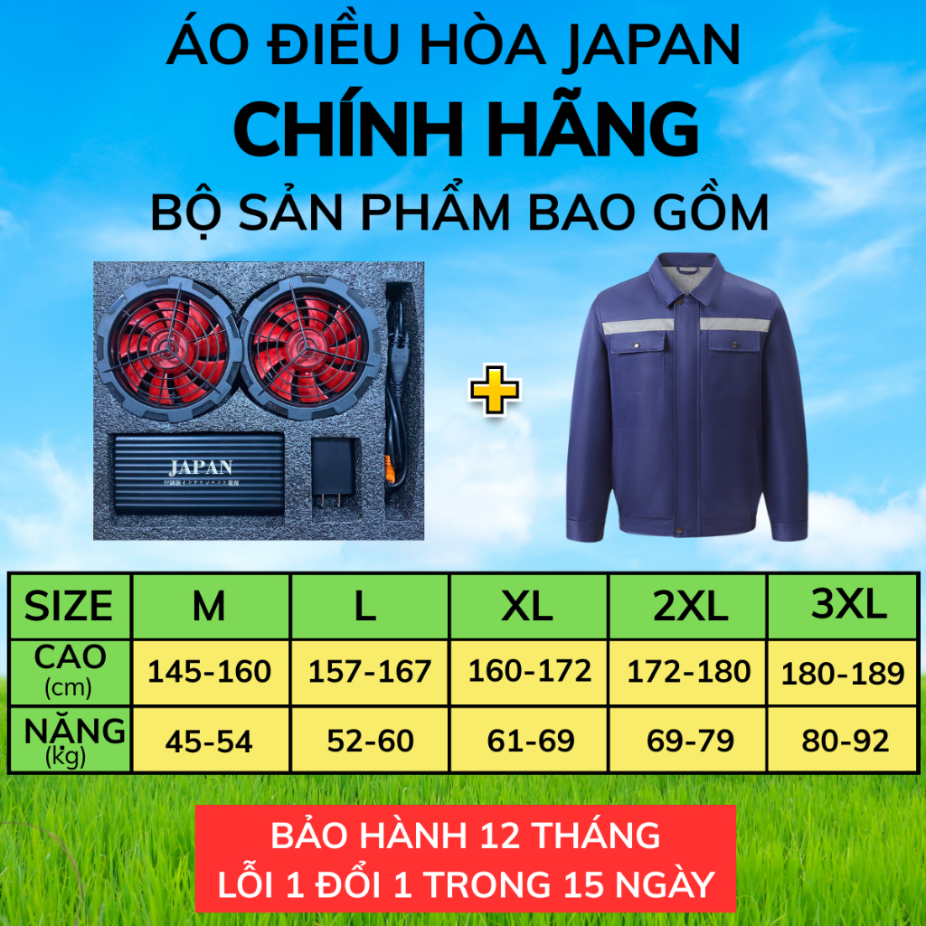 Áo điều hòa Nhật Bản chính hãng, pin quạt áo điều hòa 98000mah hoạt động 12-14h làm mát liên tục