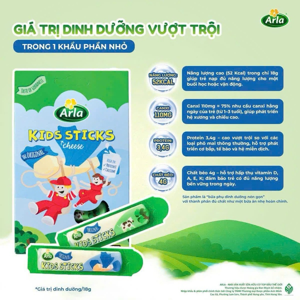 Phô Mai Que Arla Kids Sticks Cheese 18g x 6 Que | Bổ Sung Canxi Protein Cho Bé | Nhập Khẩu Châu Âu