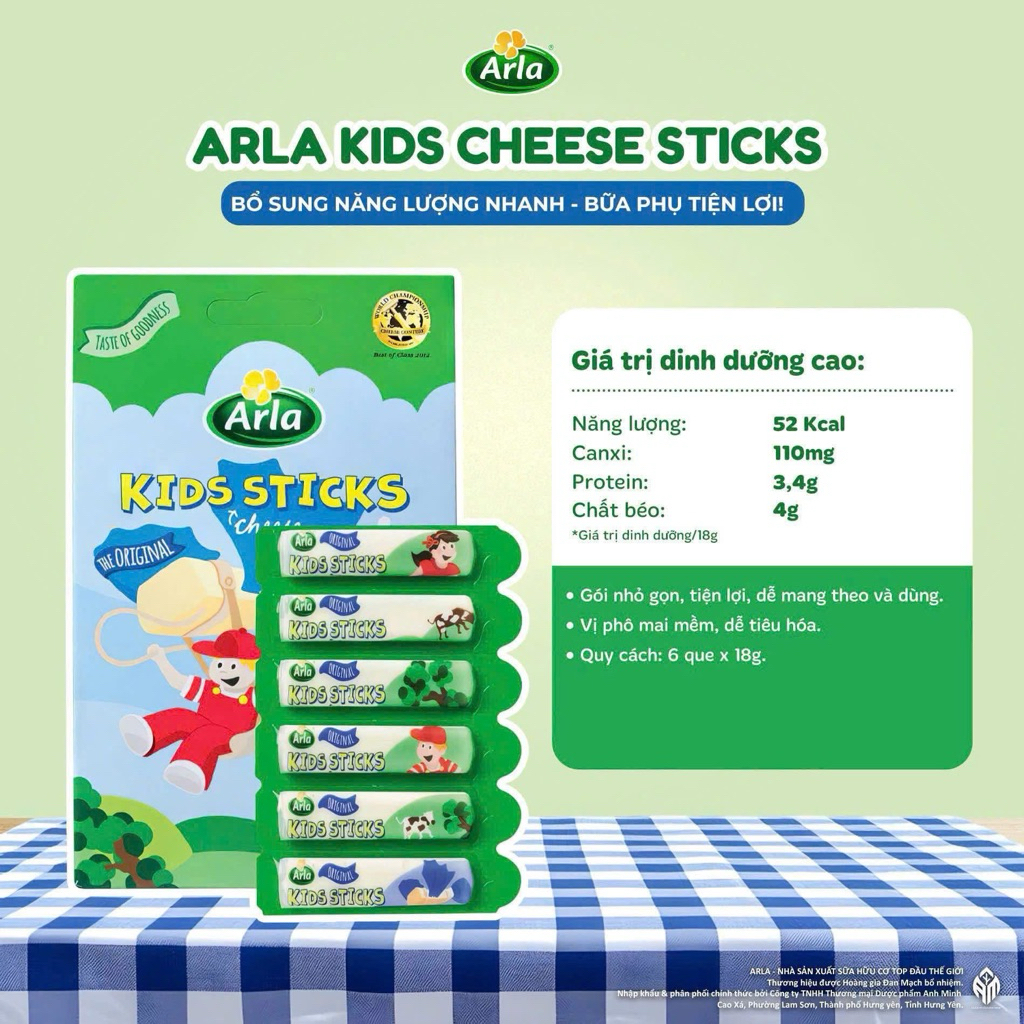 Phô Mai Que Arla Kids Sticks Cheese 18g x 6 Que | Bổ Sung Canxi Protein Cho Bé | Nhập Khẩu Châu Âu