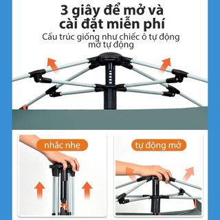 Lều Vuông Cắm Trại Gia Đình 240x240x155cm, Rộng Rãi Thoáng 4 Mặt, Che Nắng Mưa