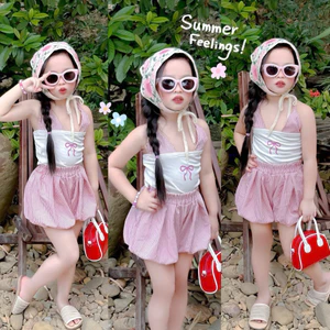 Set bộ kẻ nơ trend quần bí cưng