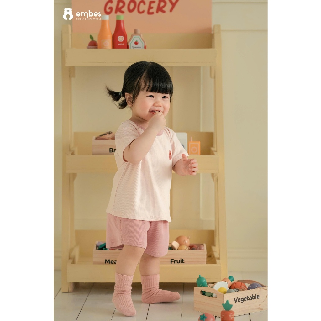 Bộ Cộc Cho Bé Embes, Bộ Cộc Tay Phối Màu Thêu Hình Chất Cotton Mềm Thoáng Mát Cho Bé Từ 8-17Kg