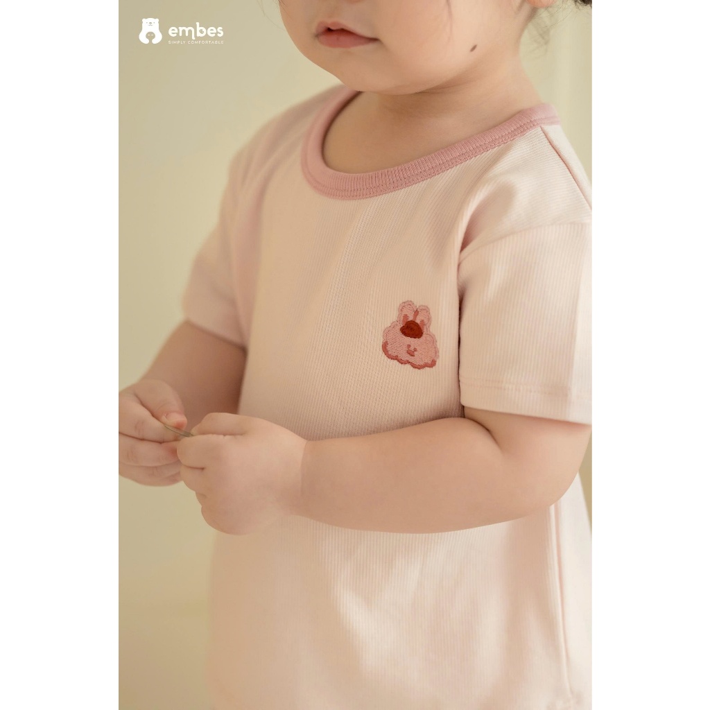 Bộ Cộc Cho Bé Embes, Bộ Cộc Tay Phối Màu Thêu Hình Chất Cotton Mềm Thoáng Mát Cho Bé Từ 8-17Kg