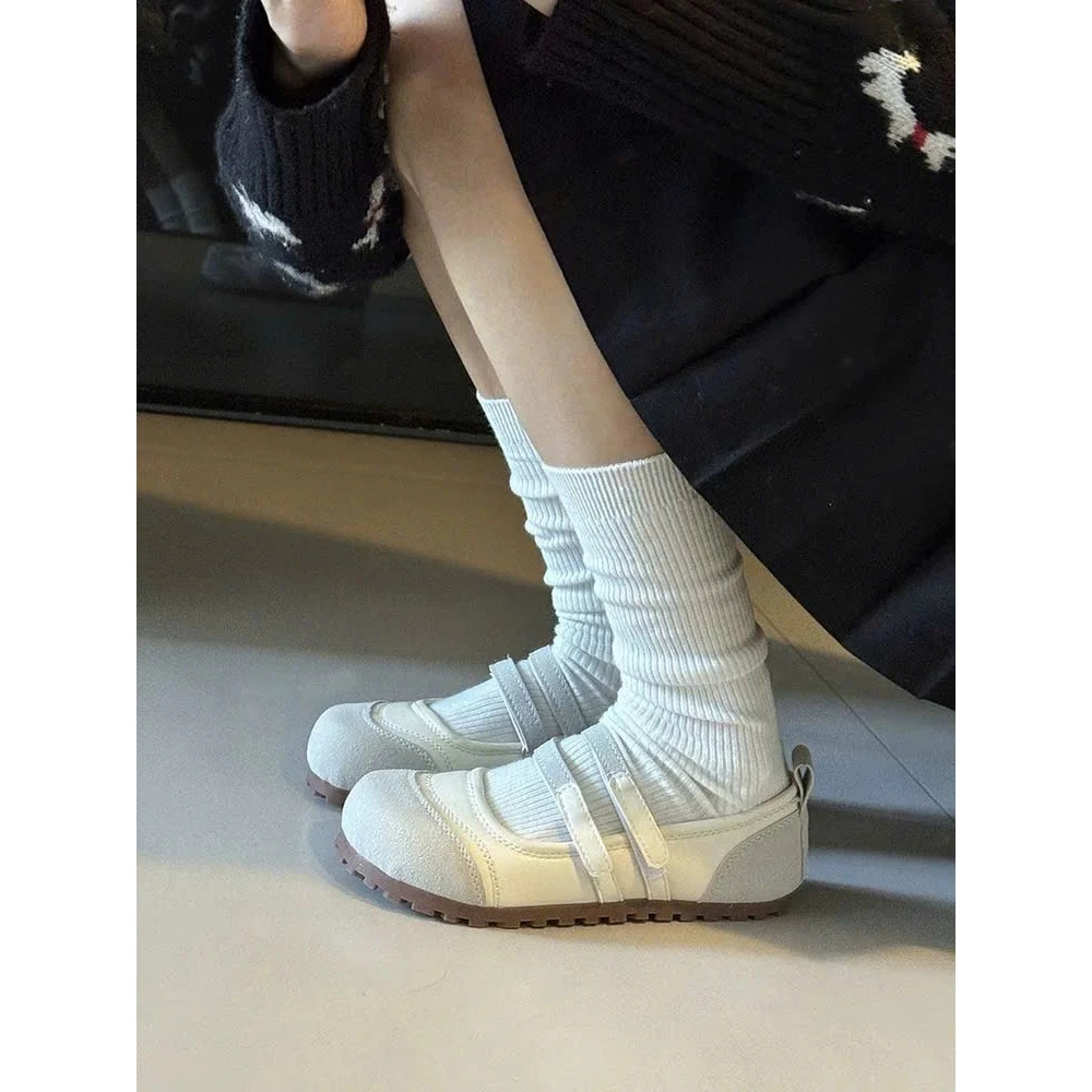 Giày Búp Bê Thể Thao Nữ NABI Quai Dán Đế Lười Êm Nhẹ, Giày Mary Jane Nữ Trắng Phối Màu Hot Trend 2026 Size 35-39