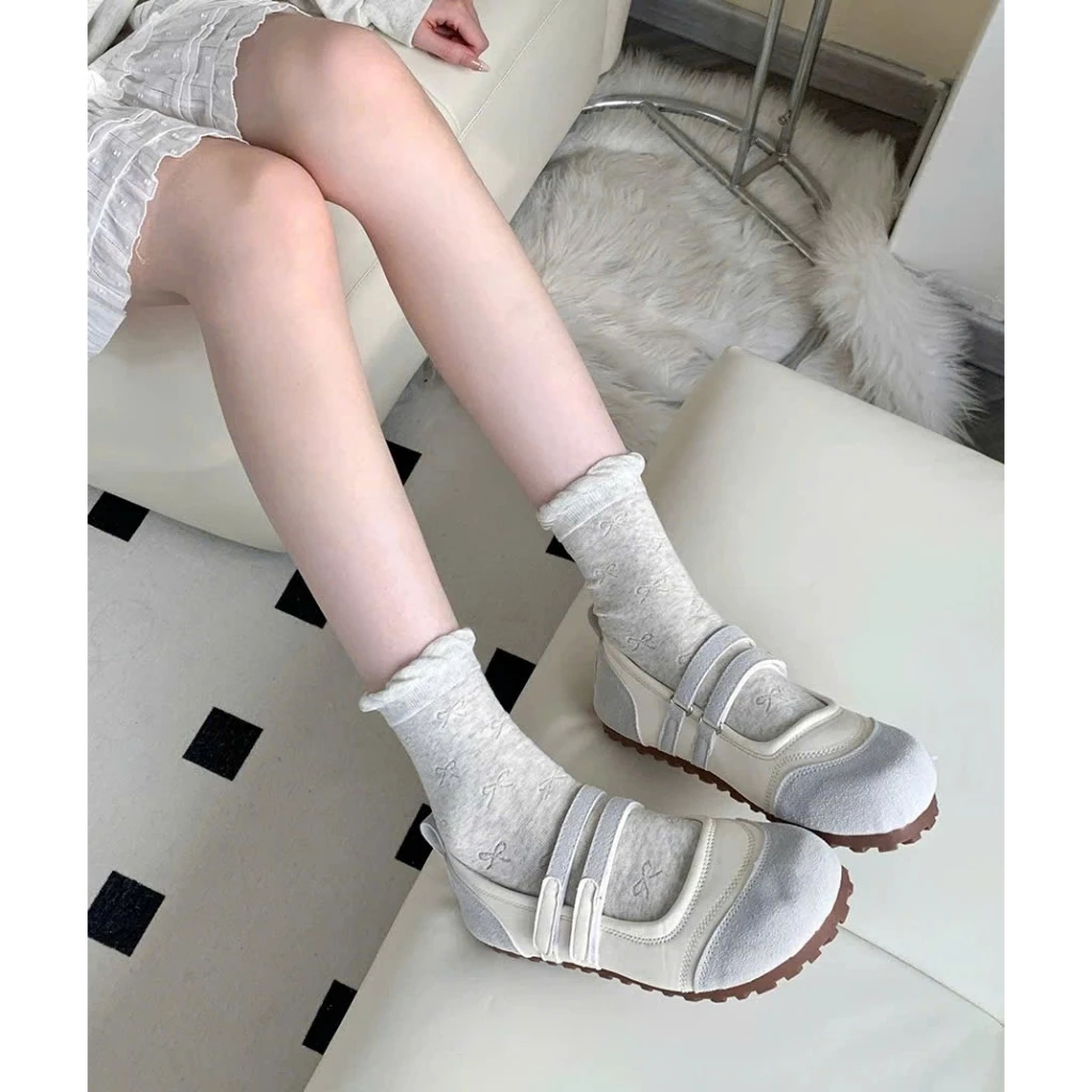 Giày Búp Bê Thể Thao Nữ NABI Quai Dán Đế Lười Êm Nhẹ, Giày Mary Jane Nữ Trắng Phối Màu Hot Trend 2026 Size 35-39