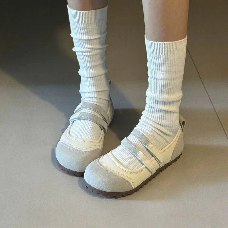 Giày Búp Bê Thể Thao Nữ NABI Quai Dán Đế Lười Êm Nhẹ, Giày Mary Jane Nữ Trắng Phối Màu Hot Trend 2026 Size 35-39