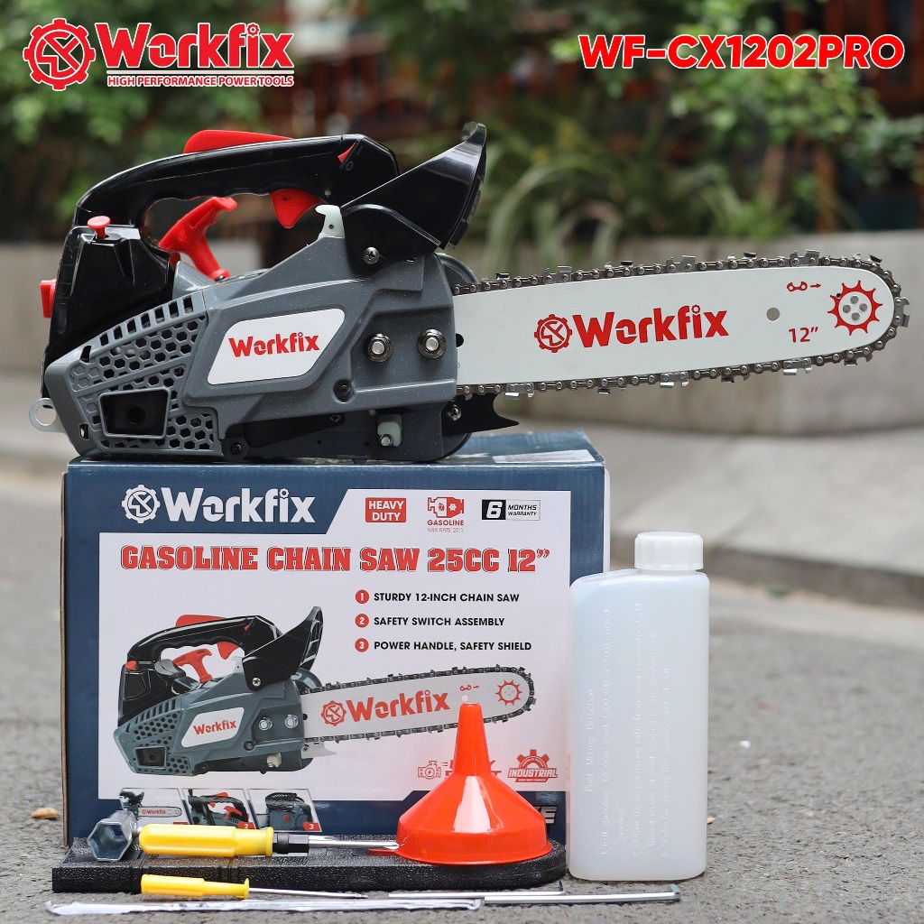 [FULL PHỤ KIỆN] Máy Cưa Xích Chạy Xăng Workfix 12In WF-CX1202PRO, Bơm nhớt tự động