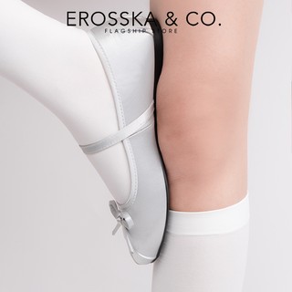Erosska - Giày balletcore quai ngang mũi nhăn, phối nơ kiểu dáng basic cao 1cm màu xanh - EL118