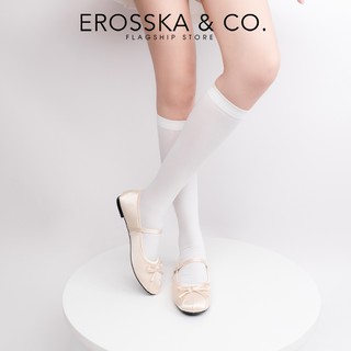 Erosska - Giày balletcore quai ngang mũi nhăn, phối nơ kiểu dáng basic cao 1cm màu xanh - EL118