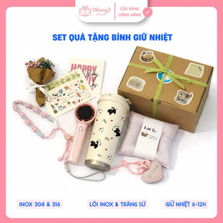 Bình Giữ Nhiệt Decor Cute 400–530ml | Hộp Quà Tặng Gói Sẵn Full Phụ Kiện |Tặng Bạn Gái, Cô giáo