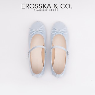 Erosska - Giày balletcore quai ngang mũi nhăn, phối nơ kiểu dáng basic cao 1cm màu xanh - EL118