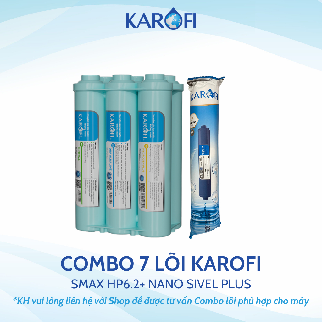 Bộ 11 lõi lọc nước Karofi chính hãng cho máy lọc nước Karofi KAD-D66 (123, RO 100 Mỹ, HP6.2, Nano)