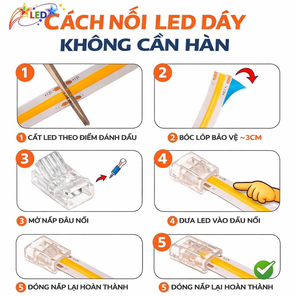 Đầu Kẹp dây led dán 12V,đầu nối led trắng/trong suốt COB 2835,5050,3014 Không Cần Hàn