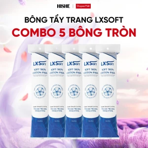 Combo 5 Bông tẩy trang LXSoft mềm mại- 100% cotton Dập viền chắc chắn - Không xơ bông