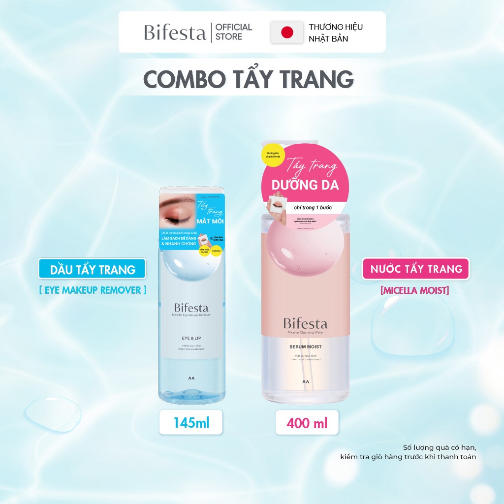 Combo Dầu Tẩy Trang Mắt Micellar Eye Makeup Remover 145ml & Nước Tẩy Trang Bifesta Micellar Cleansing Water 400ml
