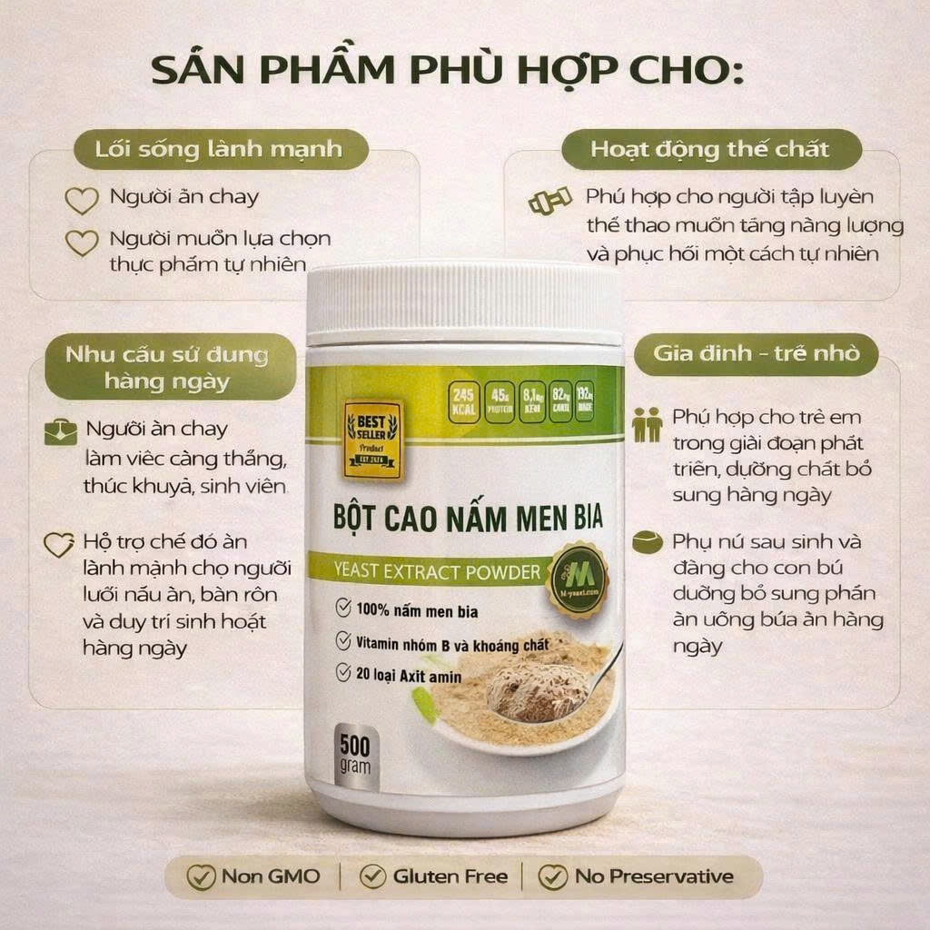 [COMBO 2] Bột Cao Nấm Men Bia Nguyên Chất – Đạm Thực Vật Từ Nấm Men, Dễ Hấp Thu