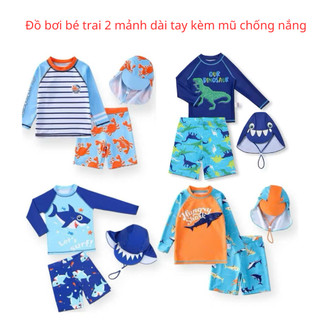 BK59 (Kèm Mũ) Đồ Bơi Bé Trai Họa Tiết CÁ MẬP CAM - KHỦNG LONG, Đồ Bơi Chống nắng cho bé trai tặng kèm mũ 10-40kg