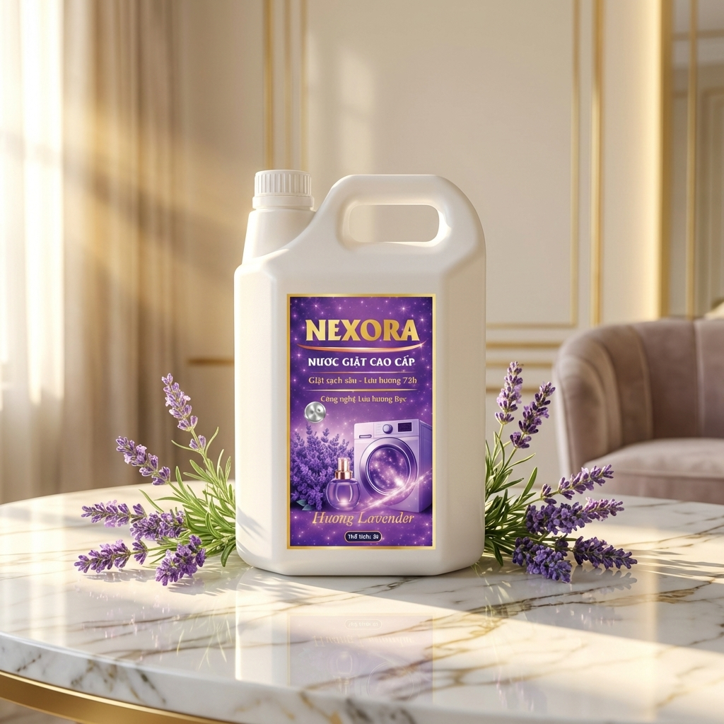 Nước Giặt Cao Cấp Hương Lavender 5L – Can Lớn Tiết Kiệm, Sạch Sâu, Thơm Dịu Thư Giãn, Dịu Nhẹ Da Tay, Dùng Cho Máy Giặt