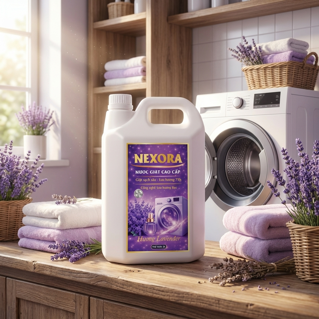 Nước Giặt Cao Cấp Hương Lavender 5L – Can Lớn Tiết Kiệm, Sạch Sâu, Thơm Dịu Thư Giãn, Dịu Nhẹ Da Tay, Dùng Cho Máy Giặt
