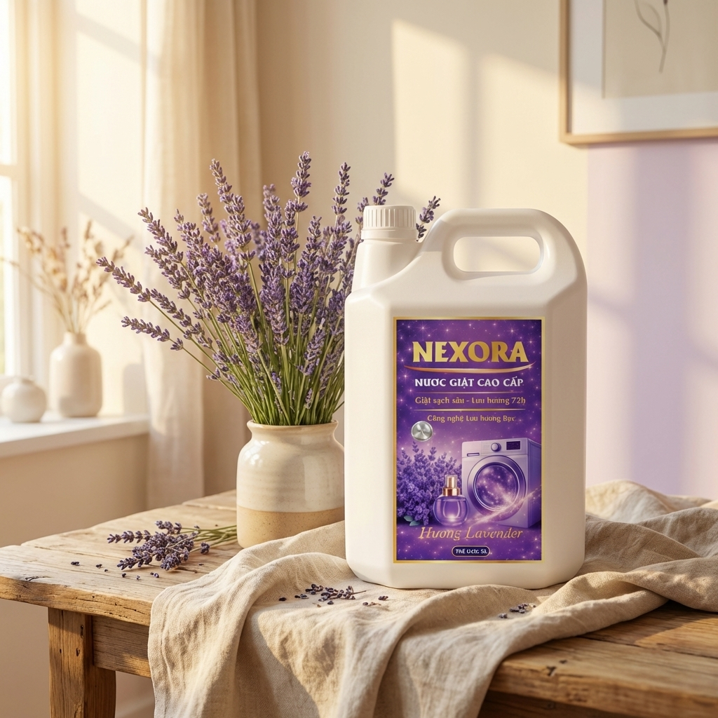 Nước Giặt Cao Cấp Hương Lavender 5L – Can Lớn Tiết Kiệm, Sạch Sâu, Thơm Dịu Thư Giãn, Dịu Nhẹ Da Tay, Dùng Cho Máy Giặt