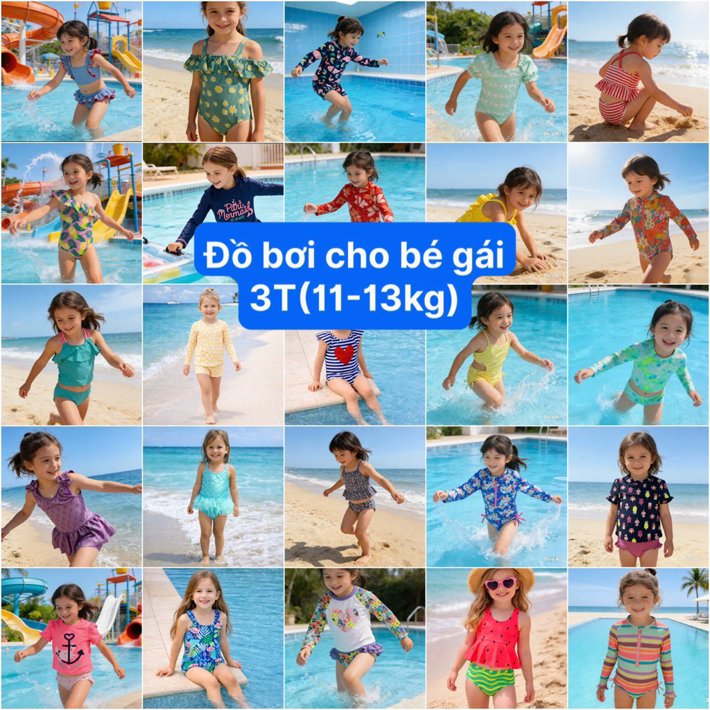 Set đồ bơi bé gái 2-3y 11-13kg xuất dư xuất khẩu chống nắng UPF40-50+ bộ bơi trẻ em cao cấp