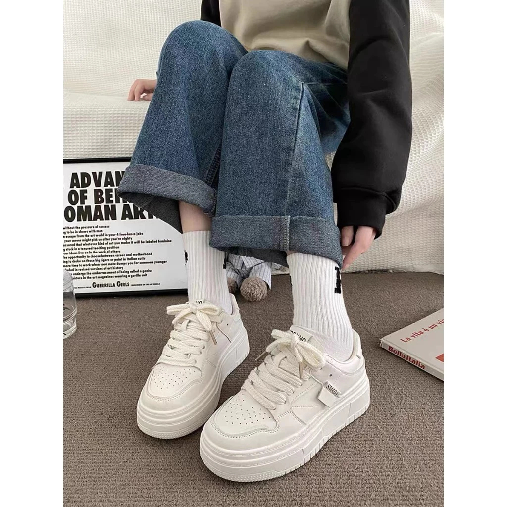 Giày Thể Thao Nữ Smaba Đế Cao 5cm Sneaker Nữ Full Trắng Basic, Giày Nữ Êm Chân Dễ Phối Đồ Hot Trend 2026