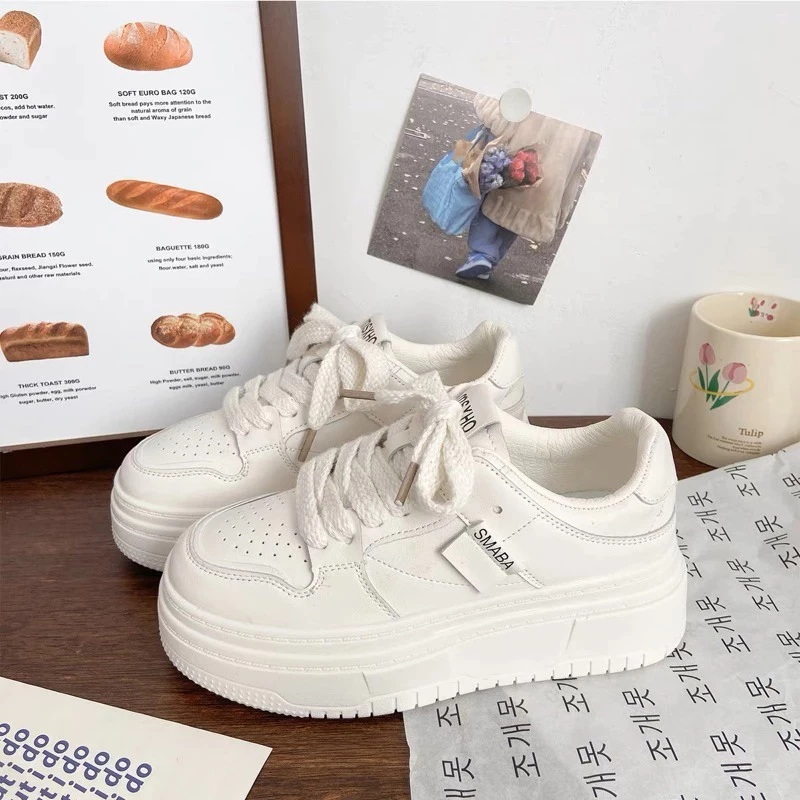 Giày Thể Thao Nữ Smaba Đế Cao 5cm Sneaker Nữ Full Trắng Basic, Giày Nữ Êm Chân Dễ Phối Đồ Hot Trend 2026