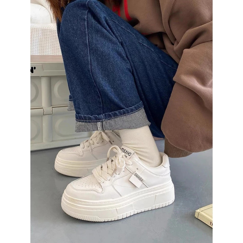 Giày Thể Thao Nữ Smaba Đế Cao 5cm Sneaker Nữ Full Trắng Basic, Giày Nữ Êm Chân Dễ Phối Đồ Hot Trend 2026