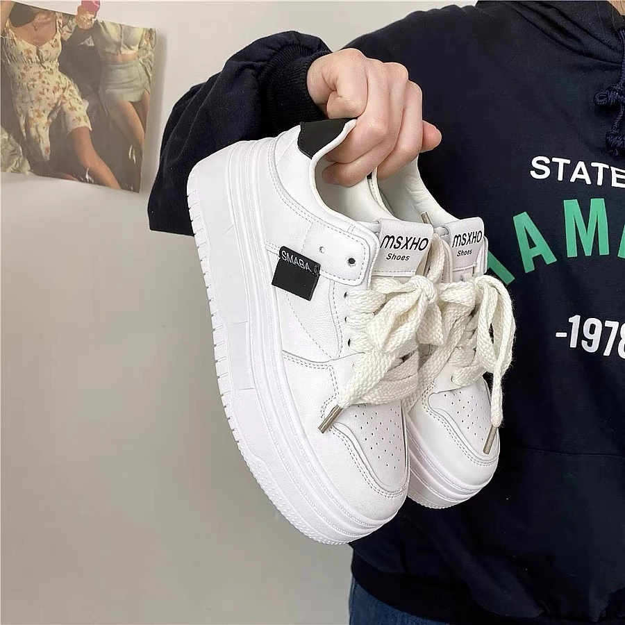 Giày Thể Thao Nữ Smaba Đế Cao 5cm Sneaker Nữ Full Trắng Basic, Giày Nữ Êm Chân Dễ Phối Đồ Hot Trend 2026