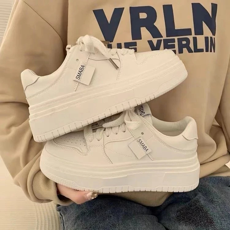 Giày Thể Thao Nữ Smaba Đế Cao 5cm Sneaker Nữ Full Trắng Basic, Giày Nữ Êm Chân Dễ Phối Đồ Hot Trend 2026