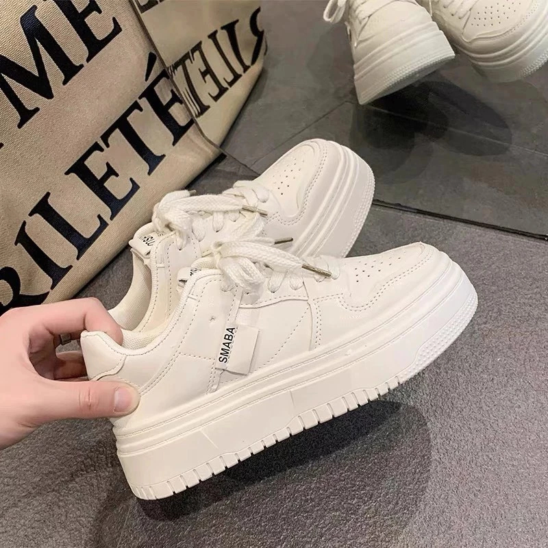 Giày Thể Thao Nữ Smaba Đế Cao 5cm Sneaker Nữ Full Trắng Basic, Giày Nữ Êm Chân Dễ Phối Đồ Hot Trend 2026