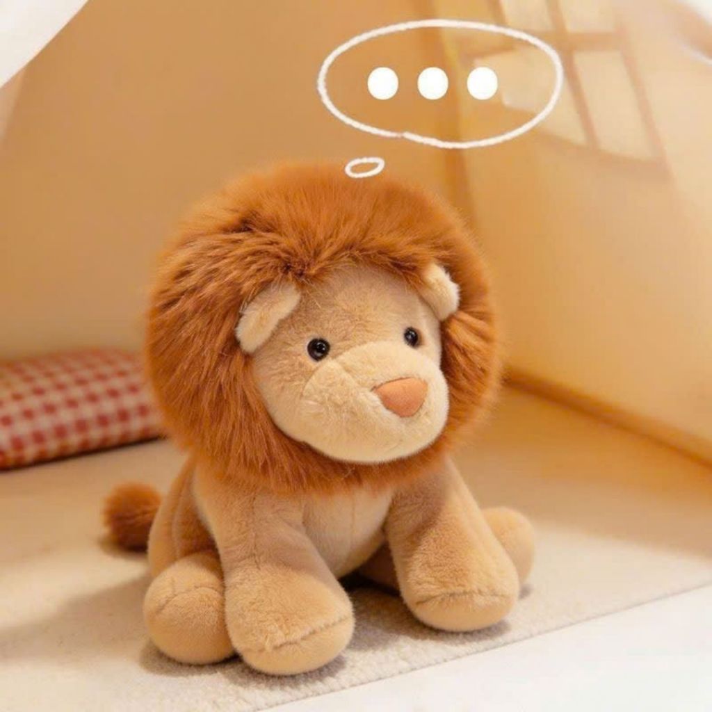 Gấu Bông Con Sư Từ Bờm Dài Kiểu Ngồi, Thú Nhồi Bông Hình Sư Tử Lion Lông Thỏ Mềm Mại Quà Tặng Cho Bé