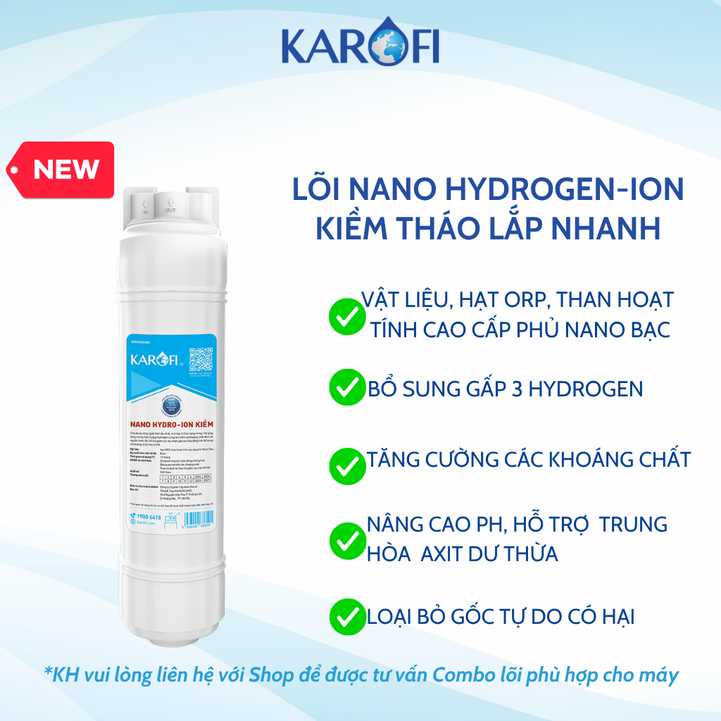 Lõi Chức Năng HYDROGEN-ION KIỀM Karofi Tháo Lắp Nhanh Giúp Bổ Sung Gấp Đôi Hydrogen và Ion Kiềm - Chính Hãng