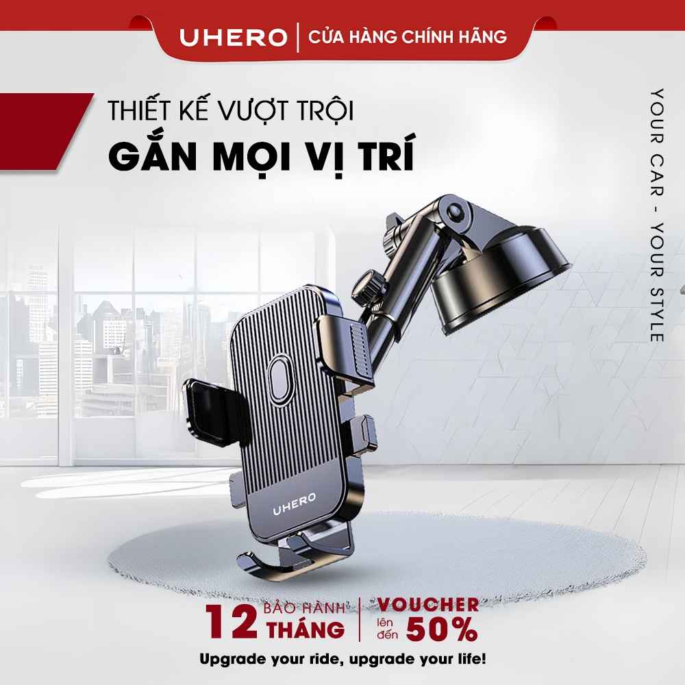 Giá đỡ điện thoại ô tô UHERO chống rung gắn nhiều vị trí xoay 360 độ phù hợp mọi dòng điện thoại