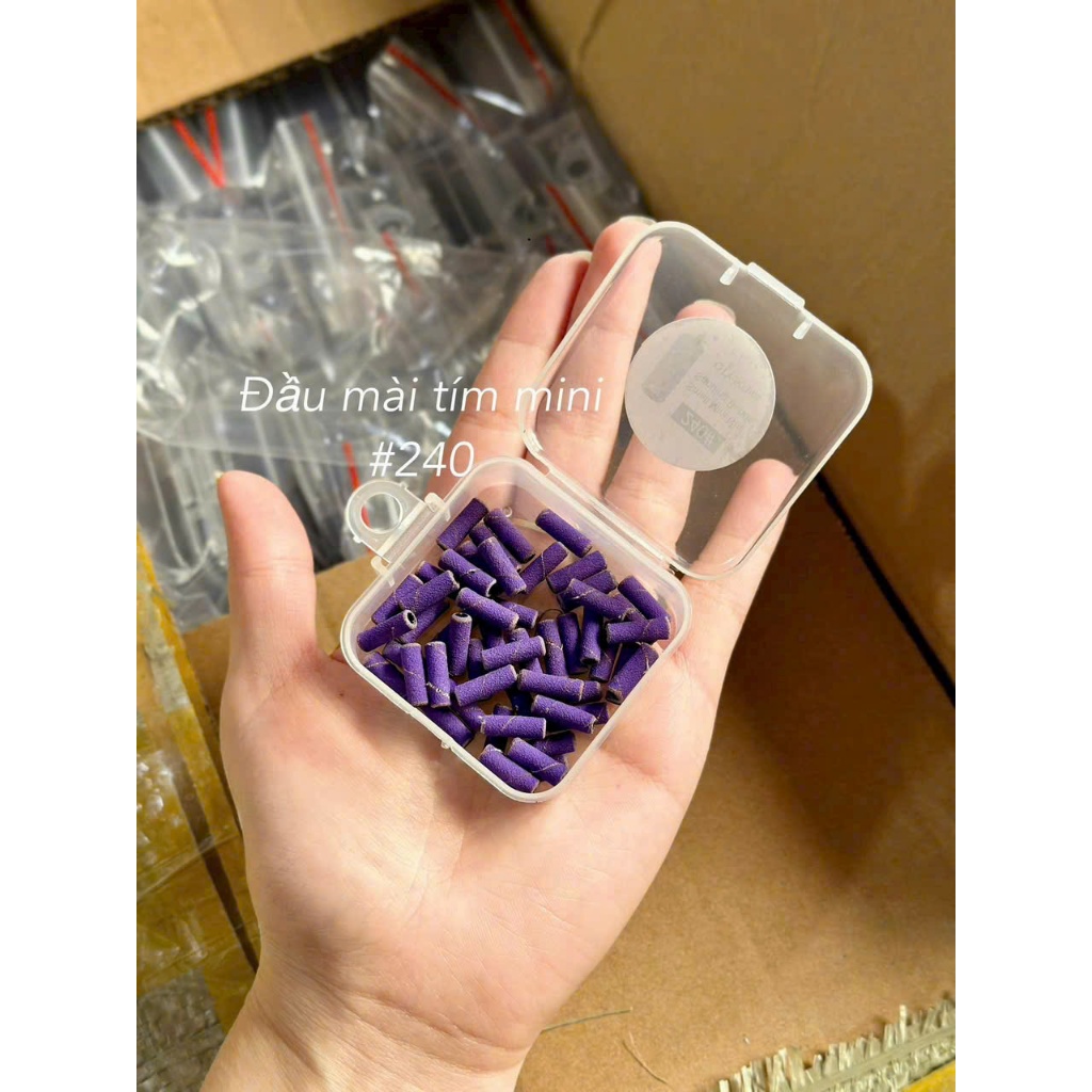 Hộp Đầu Mài Giấy Tím Mini (#120 / #240) – Dụng Cụ Nail Chuyên Nghiệp
