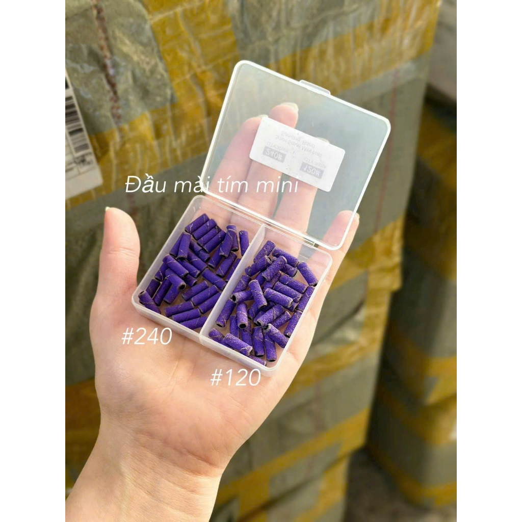 Hộp Đầu Mài Giấy Tím Mini (#120 / #240) – Dụng Cụ Nail Chuyên Nghiệp