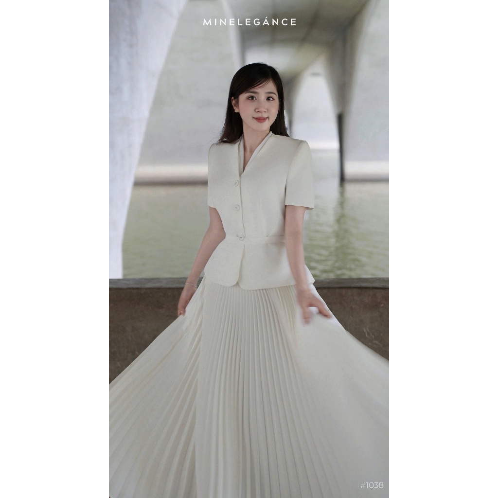 MINELEGÁNCE | SET ÁO VEST CÁNH BƯỚM KÈM CHÂN VÁY XẾP LY, SANG TRỌNG - MIN1038