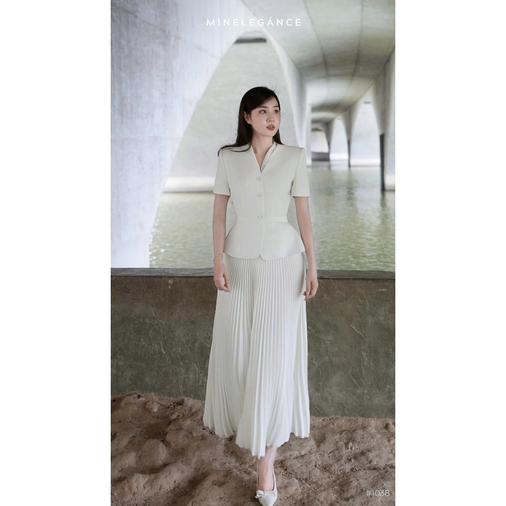 MINELEGÁNCE | SET ÁO VEST CÁNH BƯỚM KÈM CHÂN VÁY XẾP LY, SANG TRỌNG - MIN1038
