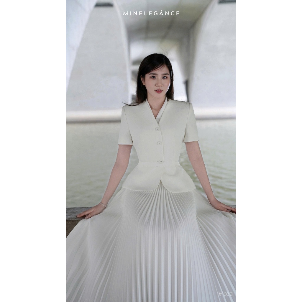 MINELEGÁNCE | SET ÁO VEST CÁNH BƯỚM KÈM CHÂN VÁY XẾP LY, SANG TRỌNG - MIN1038