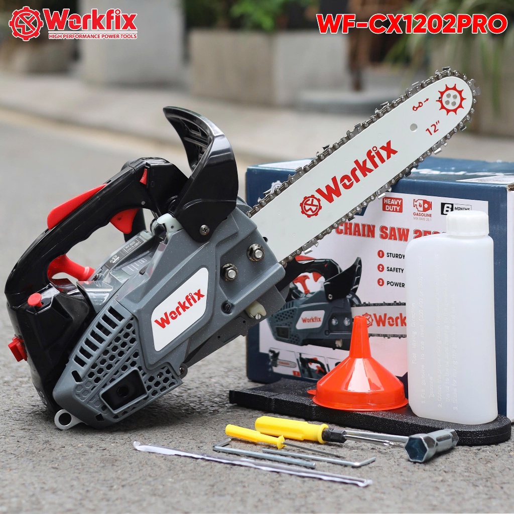 Máy cưa xăng WORKFIX WF-CX1202PRO, 900W, Lam xích dài 12icnh - Động cơ xăng 2 thì - Đông cơ lõi đồng
