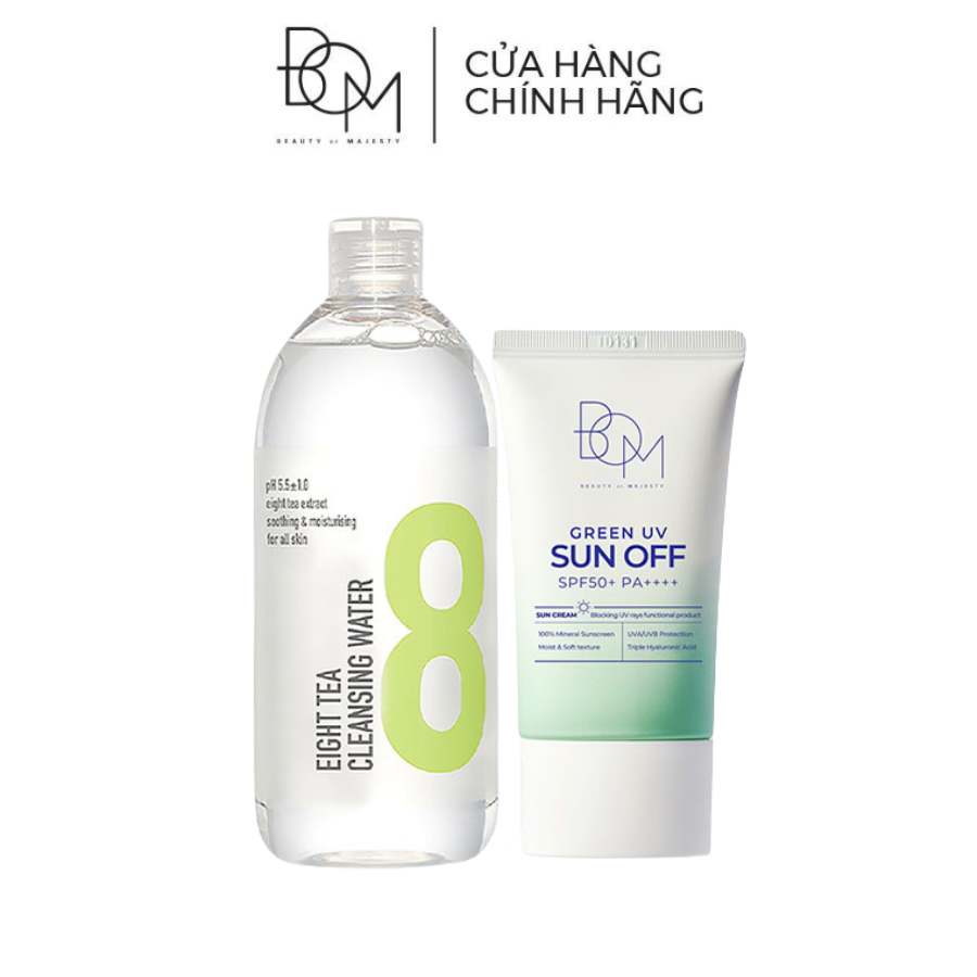 Bộ đôi nước tẩy trang và kem chống nắng BOM EIGHT TEA