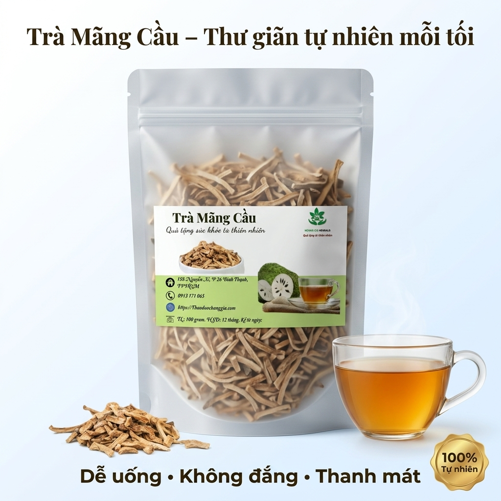 Trà Mãng Cầu Xiêm Sợi Thật Từ Trái. Không Bột, Không Nhuộm, Trà Thanh Mát Dễ Uống 100g/300g