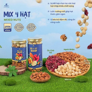 Mix 4 loại hạt tách vỏ Fonut hũ 500g hạt dinh dưỡng tốt cho mẹ bầu ăn vặt hay làm sữa hạt