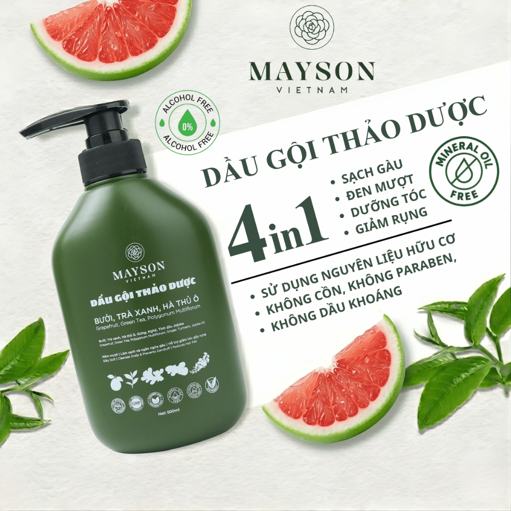 Combo Dầu Gội Xả Thảo Dược Bưởi - Hà thủ ô - Trà xanh - Gừng - Nghệ MaySon