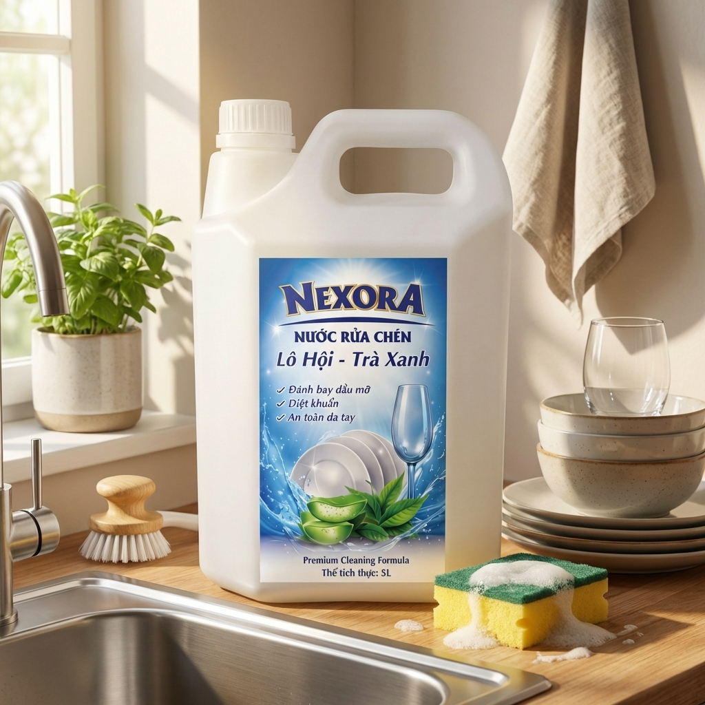 Nước Rửa Chén Đậm Đặc Hương Trà Xanh – Lô Hội 5L – Sạch Dầu Mỡ, Khử Mùi Tanh, Dịu Nhẹ Da Tay, Tiết Kiệm Can Lớn