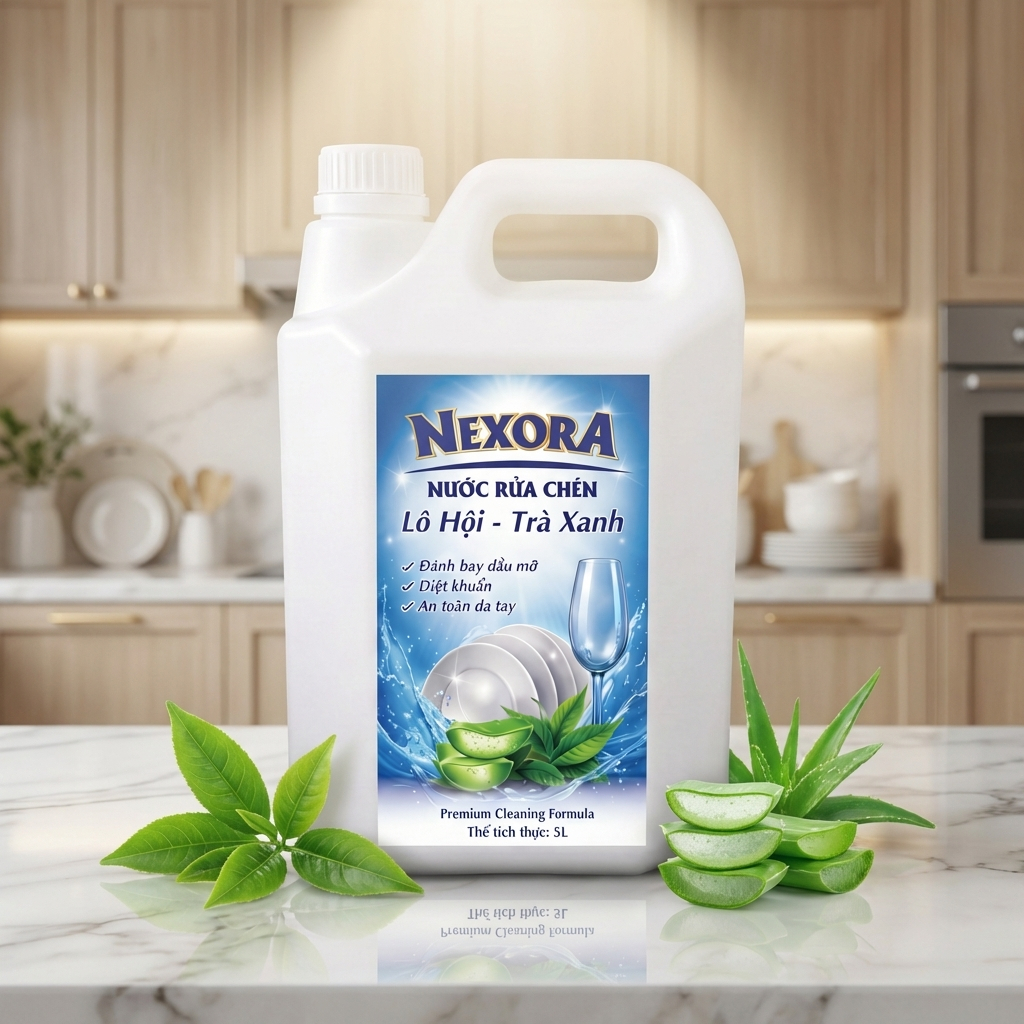 Nước Rửa Chén Đậm Đặc Hương Trà Xanh – Lô Hội 5L – Sạch Dầu Mỡ, Khử Mùi Tanh, Dịu Nhẹ Da Tay, Tiết Kiệm Can Lớn