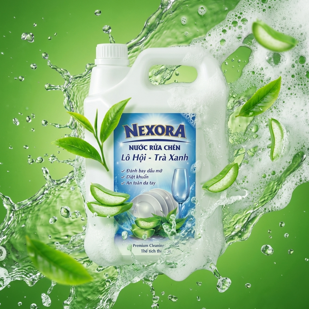 Nước Rửa Chén Đậm Đặc Hương Trà Xanh – Lô Hội 5L – Sạch Dầu Mỡ, Khử Mùi Tanh, Dịu Nhẹ Da Tay, Tiết Kiệm Can Lớn