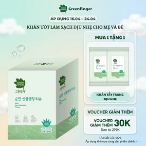 Khăn ướt tẩy trang GreenFinger Hàn Quốc dịu nhẹ, làm sạch lớp trang điểm nhanh chóng, tẩy trang